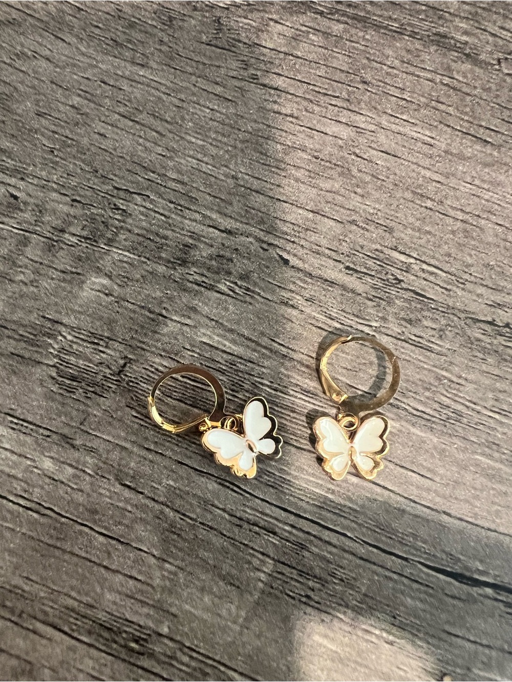Gold Butterfly Hoop Earrings with White Enamel - Unbranded